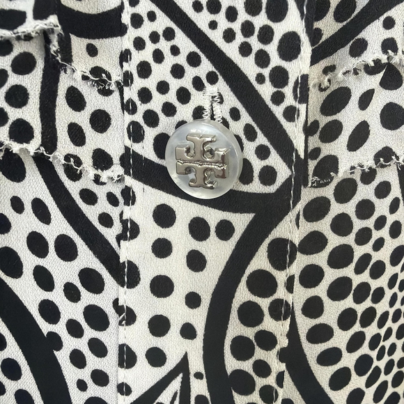 Tory Burch Blouse Womens 6 Silk Top Ruffle Long Sleeve Black White Dot Print - Picture 5 of 8